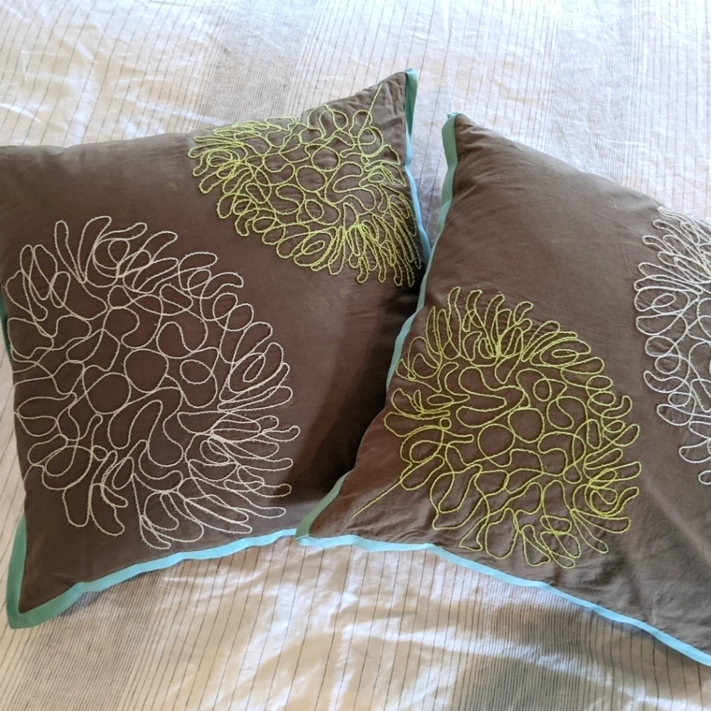 DKNY Throw Pillows w/Embroidered Floral Detail - Set of 2